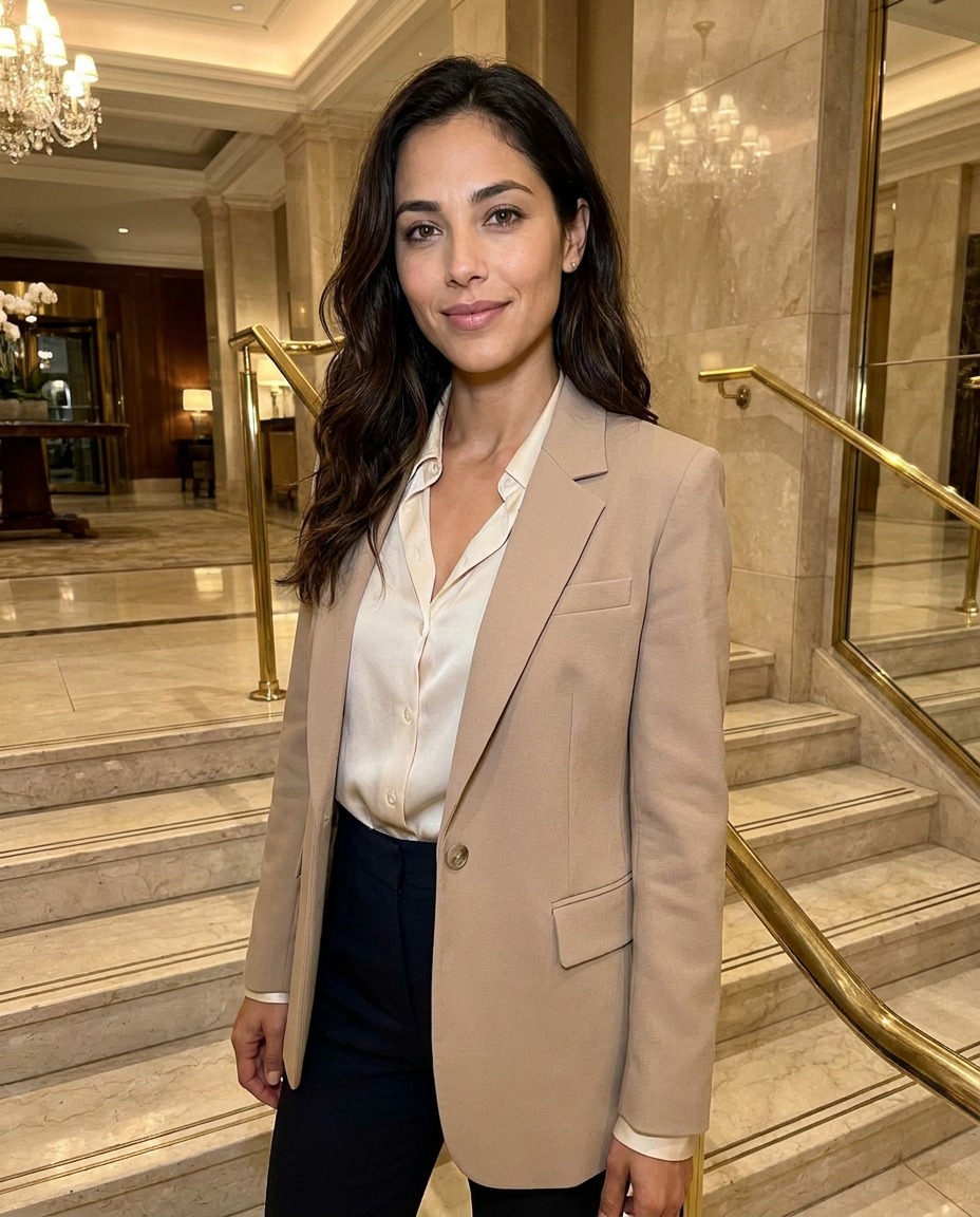 Rachel AI generated Luxury hotel headshot