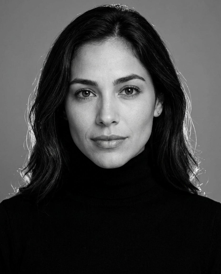 Rachel AI generated Monochrome headshot